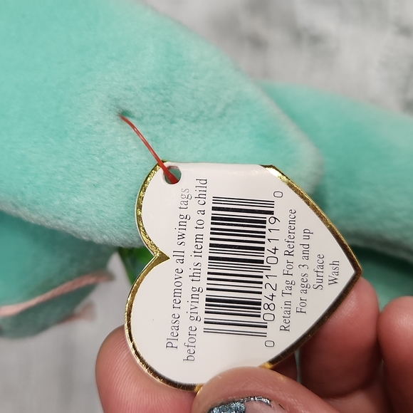 🕸Rare Mint 1996 Ty Hippity Green Bunny Beanie Babies Tag Errors PVC 4119 - Picture 7 of 9